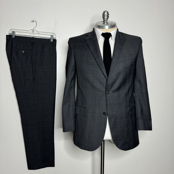 David Donahue Suit Mens 42L W35 Grey Glen Plaid Wool 2-Button Double Vent Canada